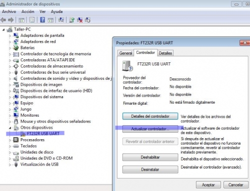 USB FTDI, no se reconoce el dispositivo usb